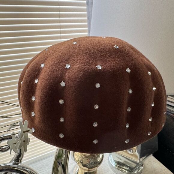 VTG Brown Wool Rhinestone Studded Hat main image 6